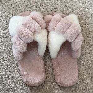 Cozy Pink and White Women's Fuzzy Slippers